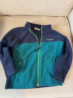 Columbia Kids Navy & Teal Fleece Jacket with Lime Accent